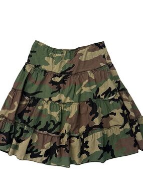 Tiered Objex Military Camo Midi Skirt